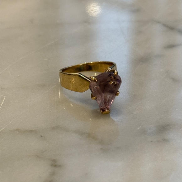GOLD & AMETHYST Rose de France Cocktail Ring, 14K Circa 1960s–70s - Picture 2 of 8